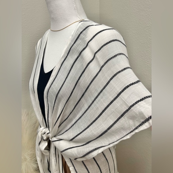 Stripe Black and White Kimono Style Boho Swim Cover Up - Picture 9 of 15
